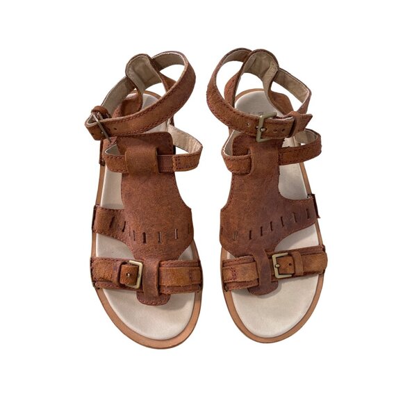 Merrell Sirah Wedge Sandal Size 7 Peep Toe Ankle Buckle Strap Prairie Brown Boho - Picture 2 of 7